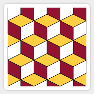 Burgundy and Gold Isometric Cubes Optical Illusion Pattern Sticker